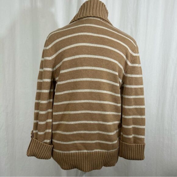 NWT Jones New York Turtleneck Women’s Medium Tan Gold Stripped Cuffed Sleeve - Picture 6 of 11